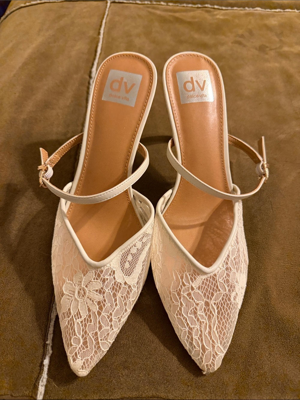 DV by Dolce Vita Cream Lace Pointed Toe Slingback Mules
